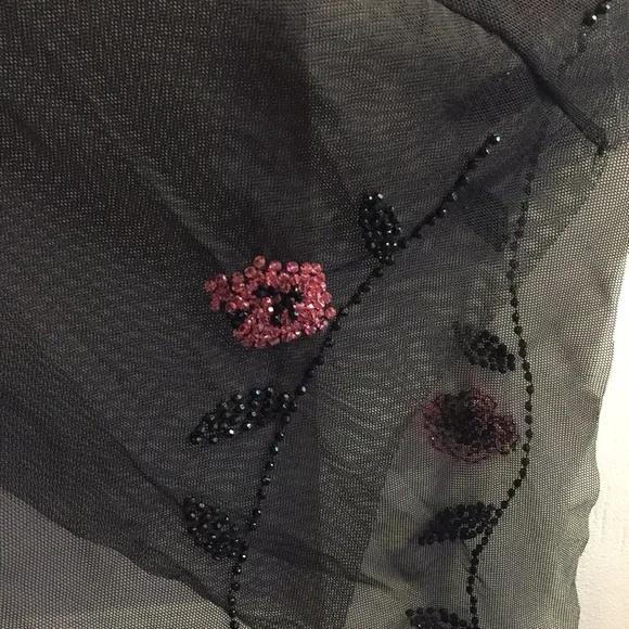 VINTAGE GOWN SUE WONG Beaded Floral on Peekaboo Mesh Underslip Prom Bridal Y2K - Picture 14 of 17